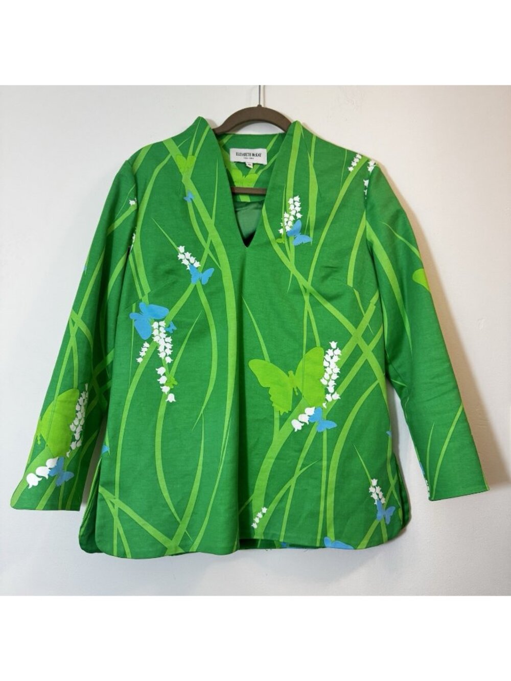 Elizabeth McKay Women’s Popover Preppy V-Neck Blouse Size 10 Green 3/4 Sleeves